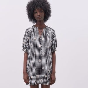 Zara Embroidered Gingham Dress
